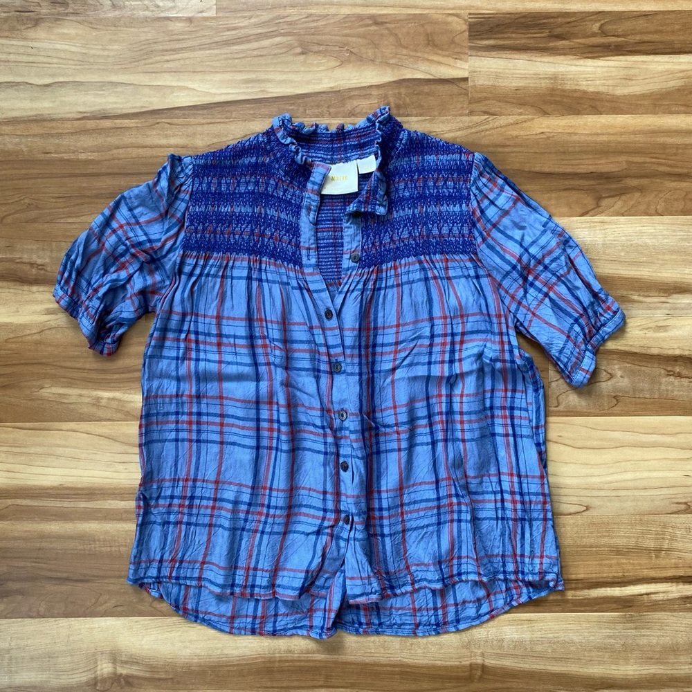 Maeve plaid smocked blouse